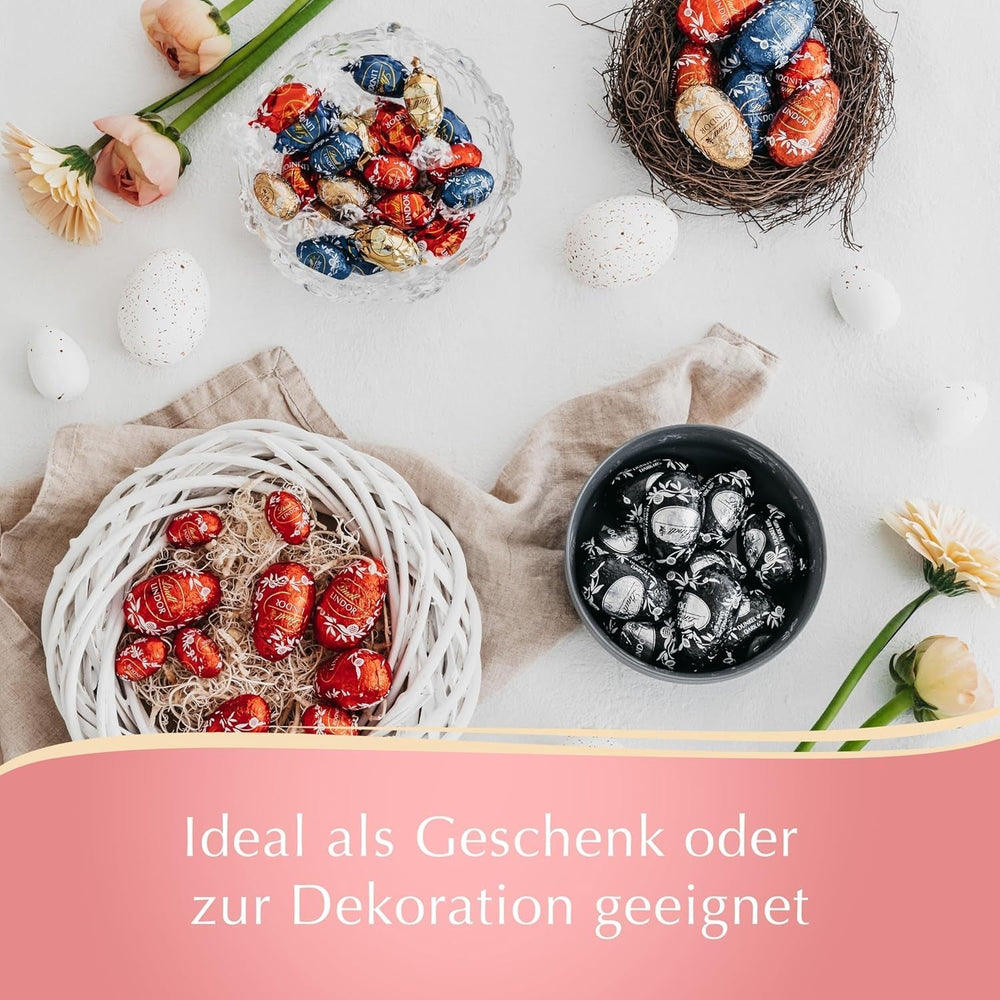 Lindt Schokolade LINDOR Eier Mix | 254 G | 55 X LINDOR Eier Mit Zartschmelzender Füllung in Den Sorten Milch, Weiß Und 45% Feinherb | Oster Schokolade | Schokoladengeschenk | Ostereier | Schokoeier Naty Shop