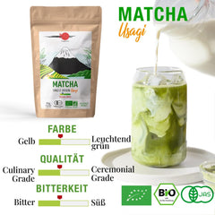 ORIGEENS Ceai japonez organic Matcha Usagi (Latte Intensiv) - Single Origin Shizuoka - Pudră Matcha organică - Pungă de 80 g