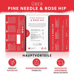 Nutra Tea Rose Musquée & Aiguilles de Pin, le thé aux aiguilles de pin contribue à renforcer le système immunitaire naturel du corps, à maintenir la fonction des reins et de la vessie, 20 sachets de thé réutilisables, thé à la rose musquée