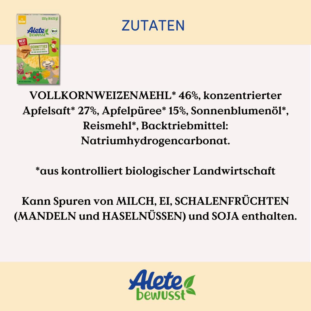 Alete Tartes Bio Tranchées de Pommes à Grains Entiers 8 x 132g