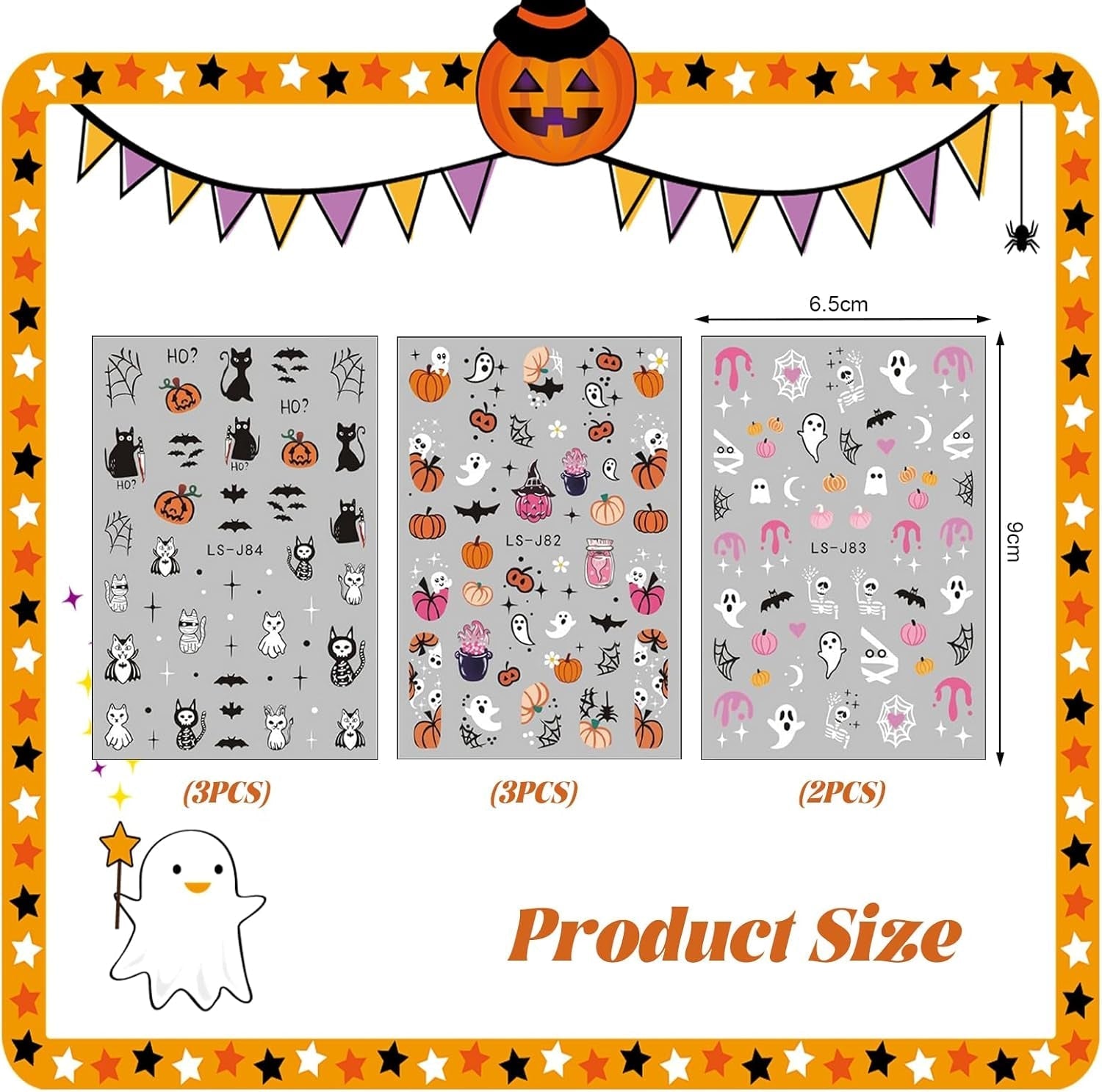 Autocollants pour ongles Halloween, 8 feuilles d'autocollants pour ongles Halloween, autocollants pour ongles, nail art, breloques pour ongles, accessoires pour ongles, design de Noël, Noël (type A)