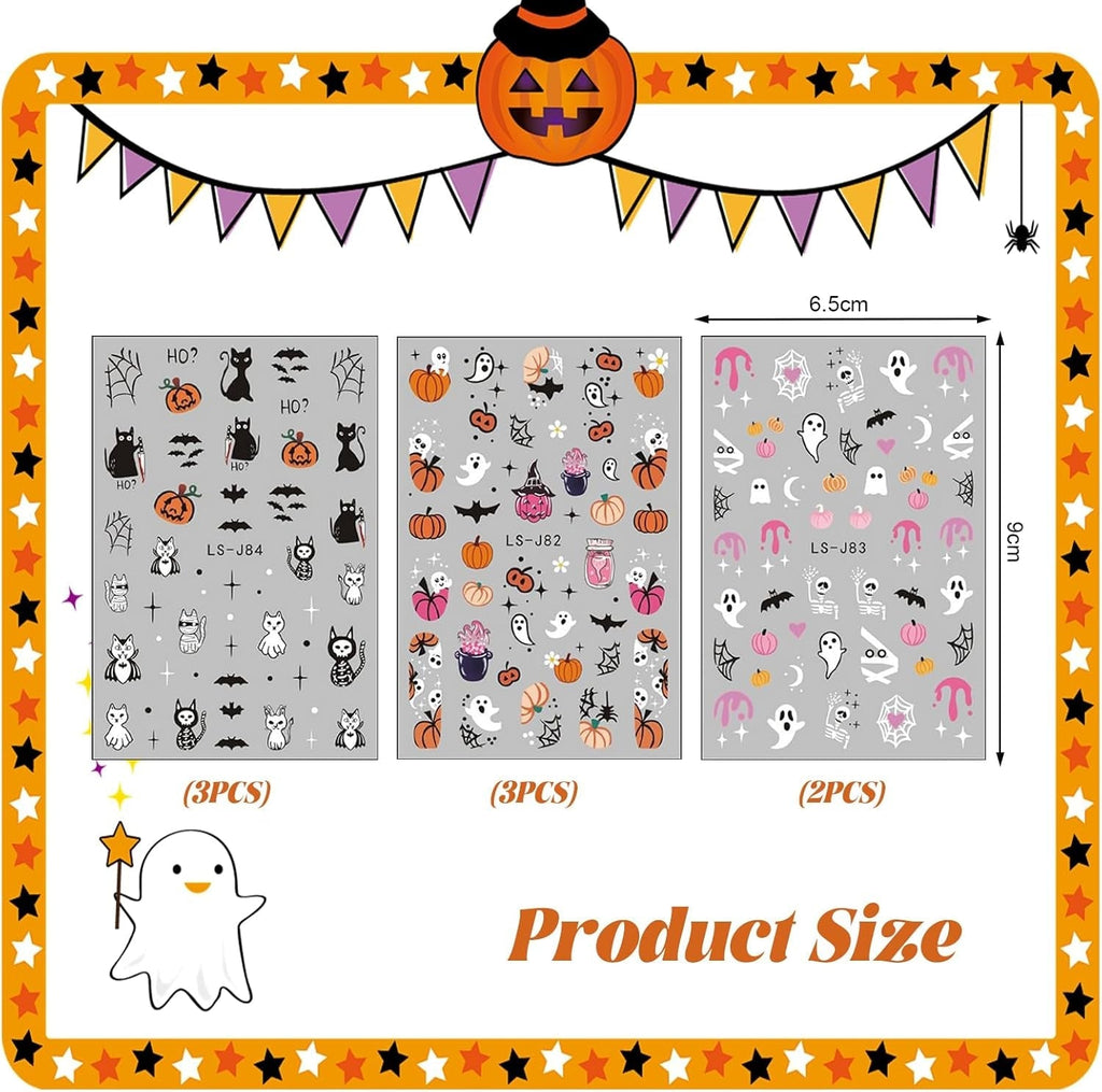 Nagelsticker Halloween, 8 Blätter Halloween Nagelsticker, Kürbis Nail Sticker, Nail Art, Nagel Charms, Nagel Zubehör, Nageldesign, Christmas (Typ A)