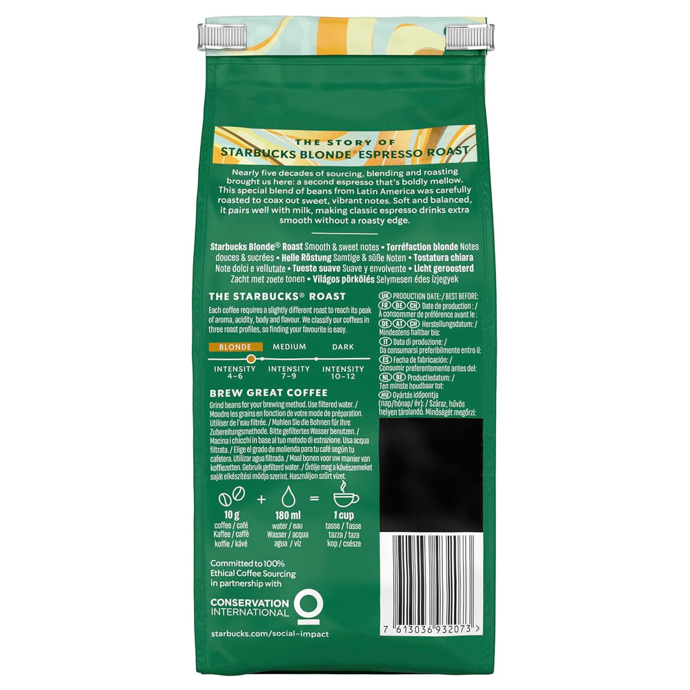 STARBUCKS Blonde Espresso Roast, Helle Röstung, Ganze Kaffeebohnen 200g (6er Pack)