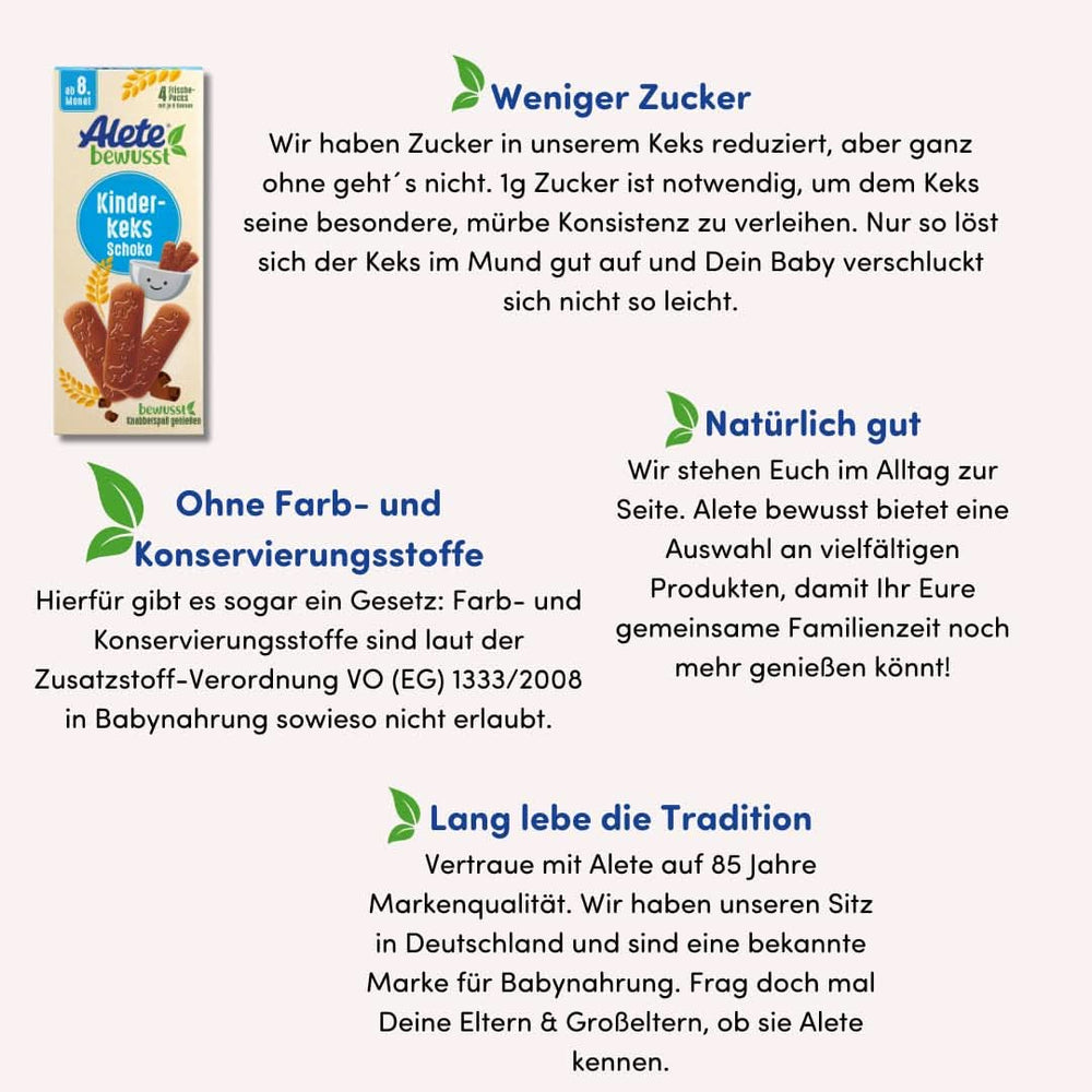 Alete consciemment Chocolat avec biscuits pour enfants, à partir du 8ème mois, Mère et Enfant Naty Shop