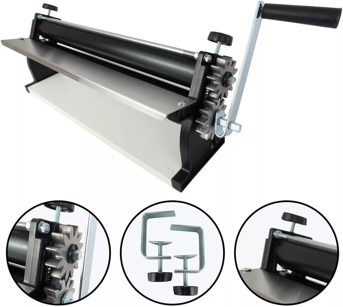 DKN Machine à rouler la pâte à pizza à manivelle Plateau de pâte pour machine à pâtes de 48,8 cm avec rouleaux antiadhésifs et contrôle de l'épaisseur - Construction en acier massif et en aluminium