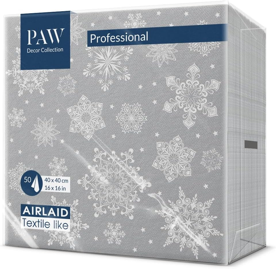 PAW - Serviettes Airlaid (40 x 40 cm) I 50 pièces I Parfaites pour Noël, l'hiver, les vacances I Décorations de table pour le réveillon de Noël I Serviettes en tissu Airlaid Branches d'hiver I Branches d'hiver