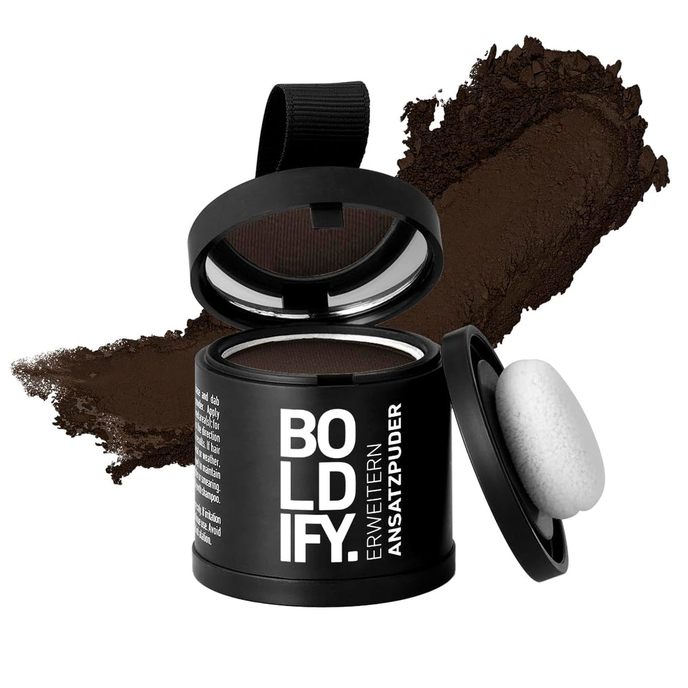 BOLDIFY Poudre de Racine 4g - Correcteur de Cheveux Épaississant pour Femmes et Hommes 48h Couverture Grise Maquillage de Cheveux Imperméable pour Dissimuler les Racines (Noir) Naty Shop Teinture pour Cheveux Brun Foncé 10G (1 Pack)