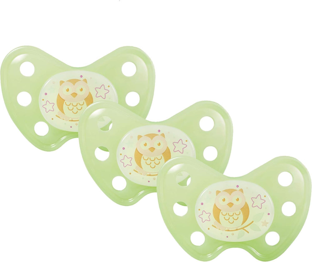 Lot de 3 sucettes dentaires de nuit en silicone - Taille 3 à partir de 14 mois - Sucettes qui brillent dans le noir de qualité dentaire - Sans BPA - Fabriquées en Allemagne - Lune, Jaune