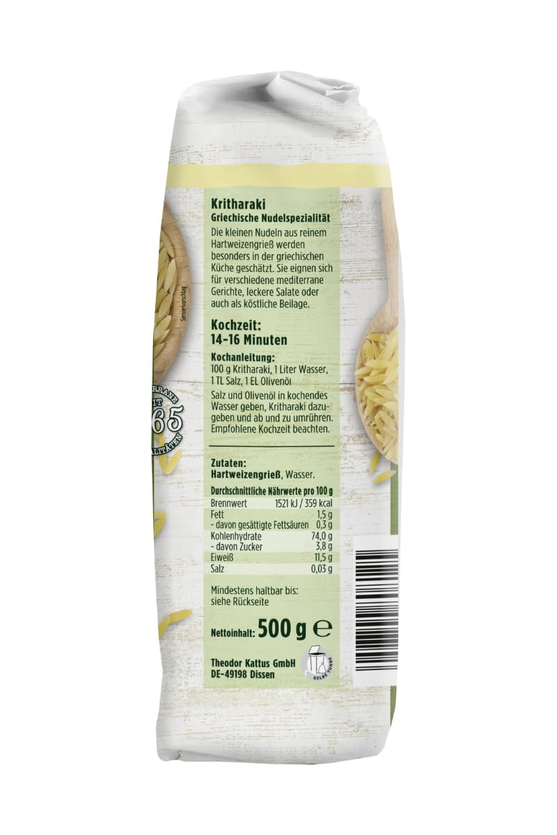 - Kritharaki Nudeln (Reisnudeln/Risoni/Orzo) | Griechische Nudelspezialität aus Hartweizengrieß | 500 g en sachet