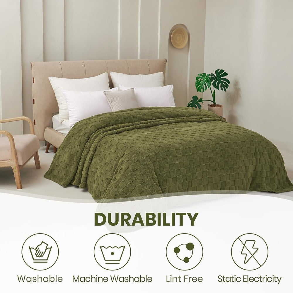 Good Nite Couverture douillette moelleuse pour canapé, couvre-lit en polaire, douce, à carreaux, vert, printemps, été, automne, hiver, quatre saisons (150 x 200 cm, vert olive) Good Nite Lits et couvertures