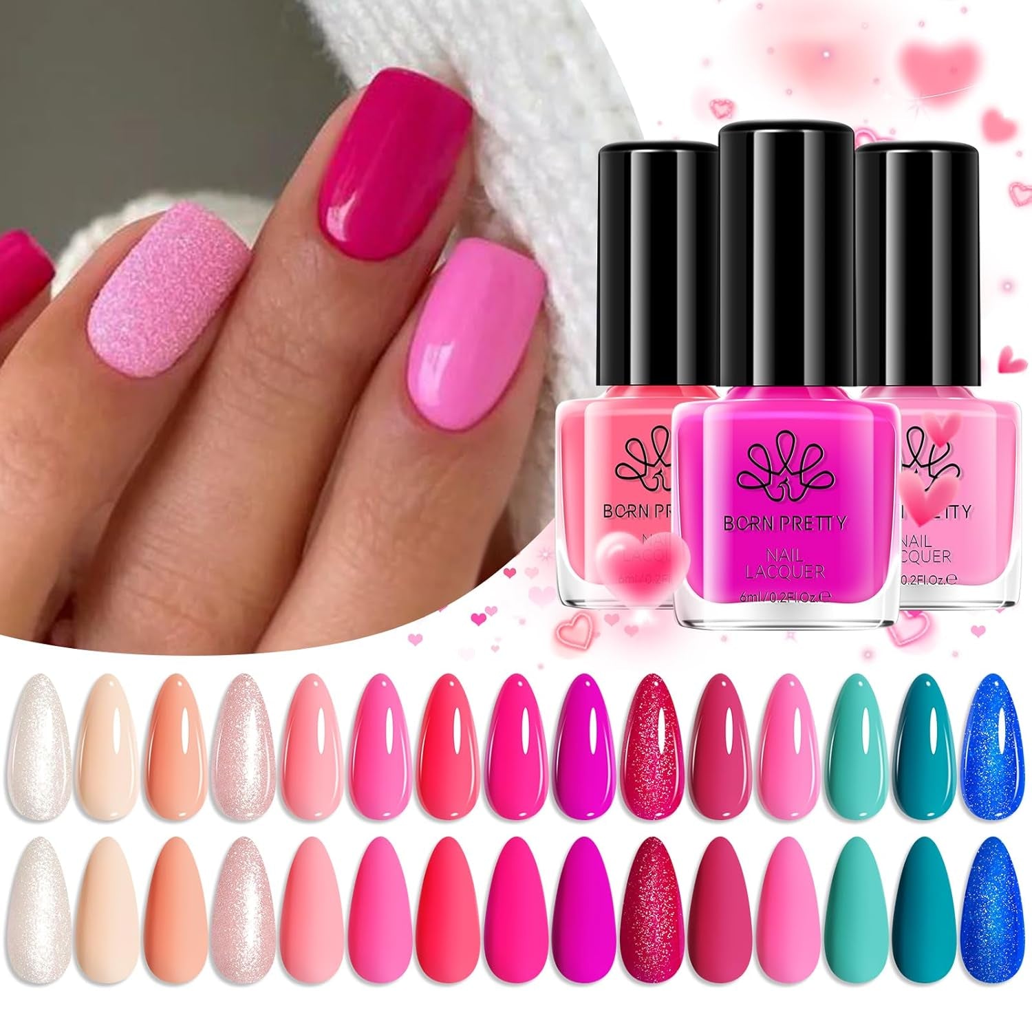 Vernis à ongles à paillettes Born Pretty, vernis à ongles noir brillant à paillettes arc-en-ciel Super Shine
