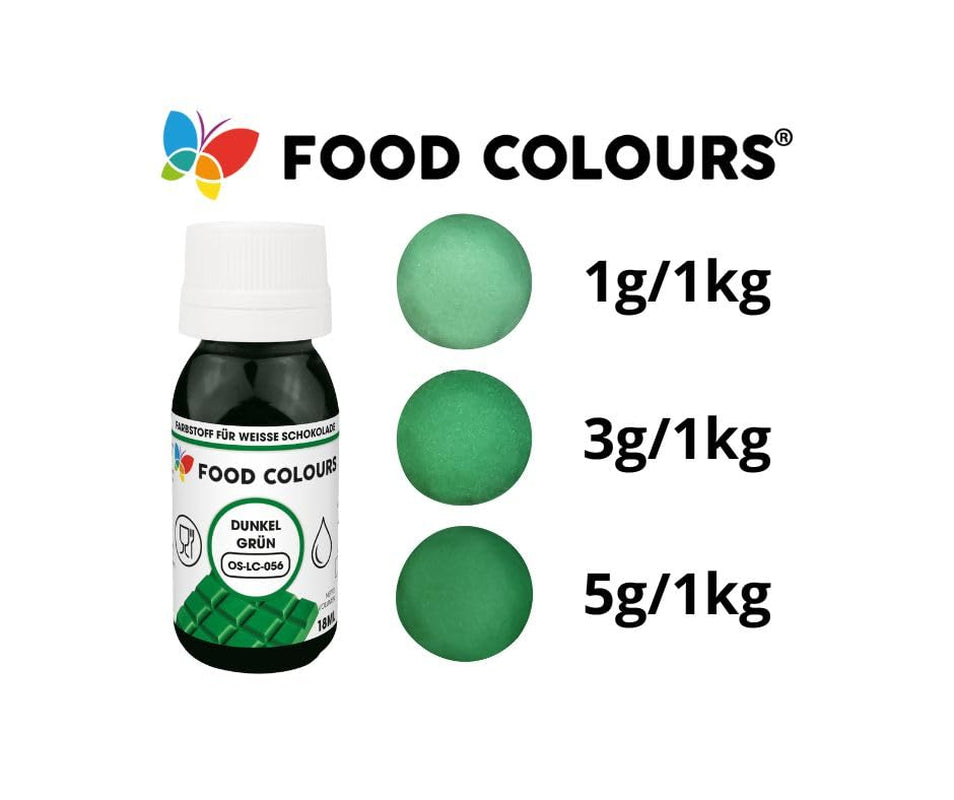 Coloranți alimentari OS-LC VERDE ÎNCHIS 18 ml Colorant alimentar pentru ciocolată albă, praline, creme, produse de patiserie grase, decorațiuni pentru torturi și tarte
