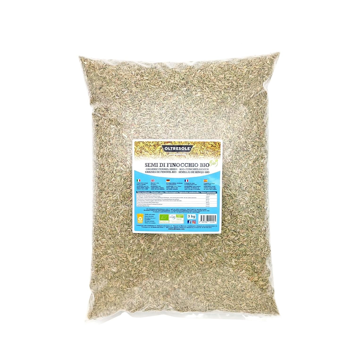 Graines de fenouil biologiques 3 kg Graines entières biologiques idéales pour les tisanes digestives et les recettes parfaites pour la pâtisserie Taille pratique