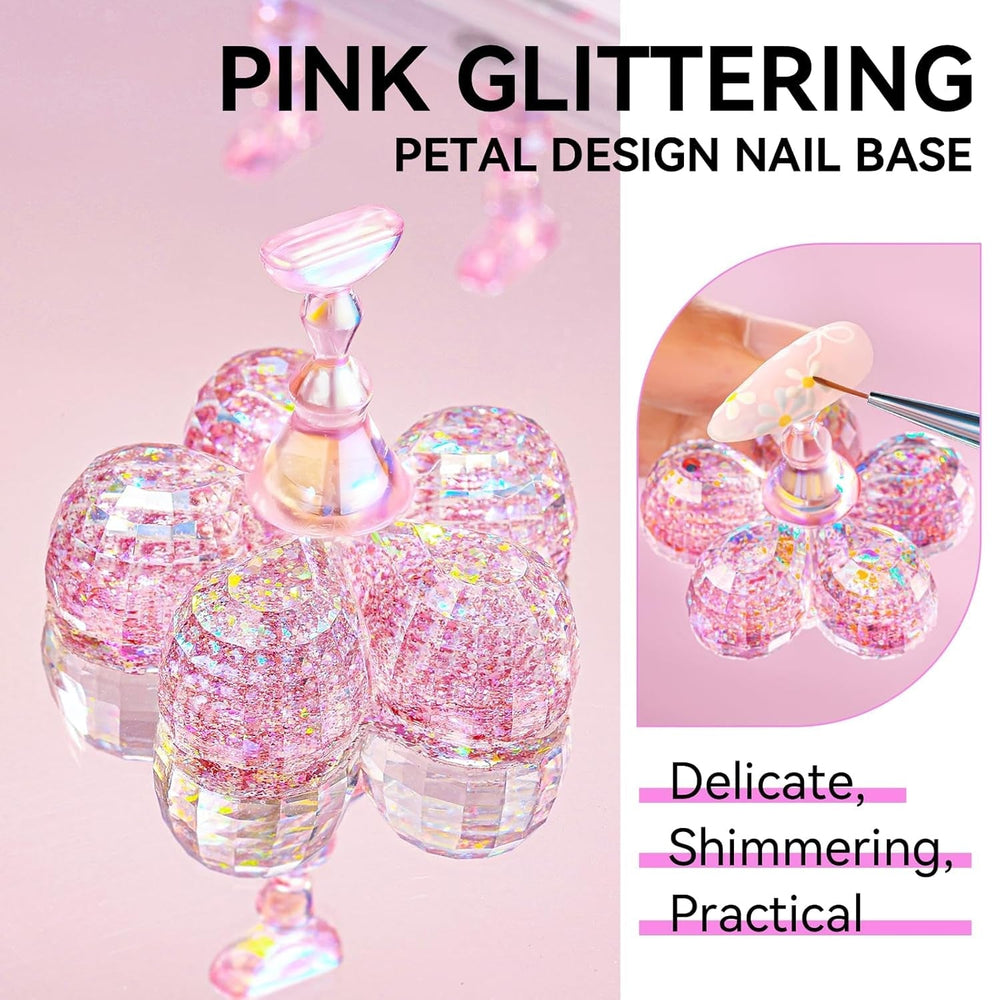 Makartt Porte-ongles en acrylique, Porte-ongles magnétique, Porte-ongles, Porte-ongles rose transparent avec 48 mastics adhésifs