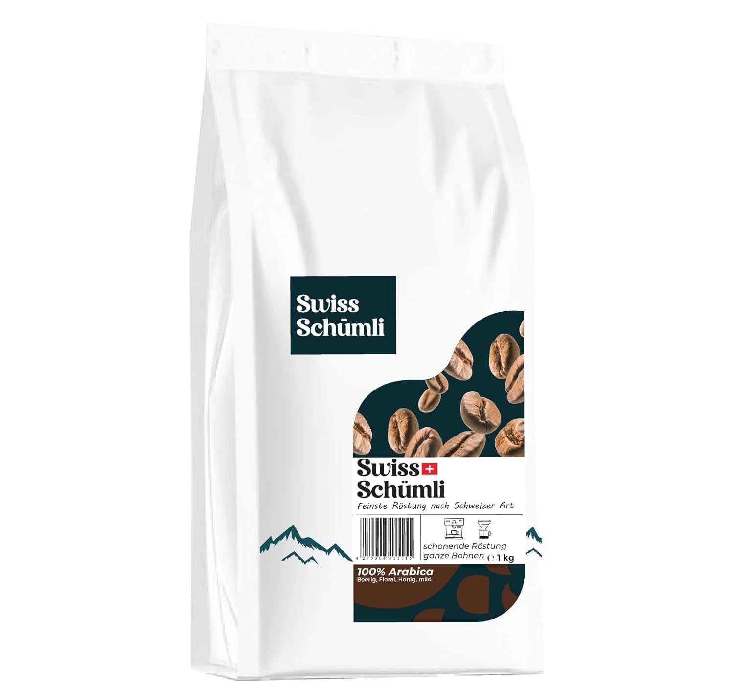 Schwiizer Schüümli Swiss Schümli en grains de café 1kg, intensité 2/5, acidité 1/5 - pour le vrai plaisir du café Cafea Naty Shop