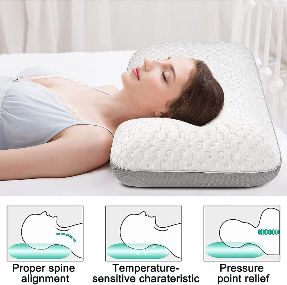 Fityou Pernă din spumă de memorie, pernă de sprijin pentru gât, pernă ergonomică de dormit, pernă de răcire, design cu două fețe, capac de pernă lavabil (67.5X40X13Cm) Perne ortopedice cervicale Naty Shop