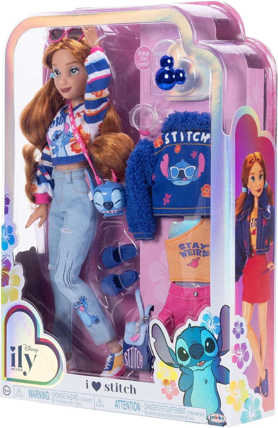 Poupées mannequins Disney ILY 4EVER Stitch avec cheveux rouges 11,5" de haut avec 13 points d'articulation, deux tenues complètes Mix-And-Match et une bague Mickey étincelante pour vous ! Poupées Naty Shop