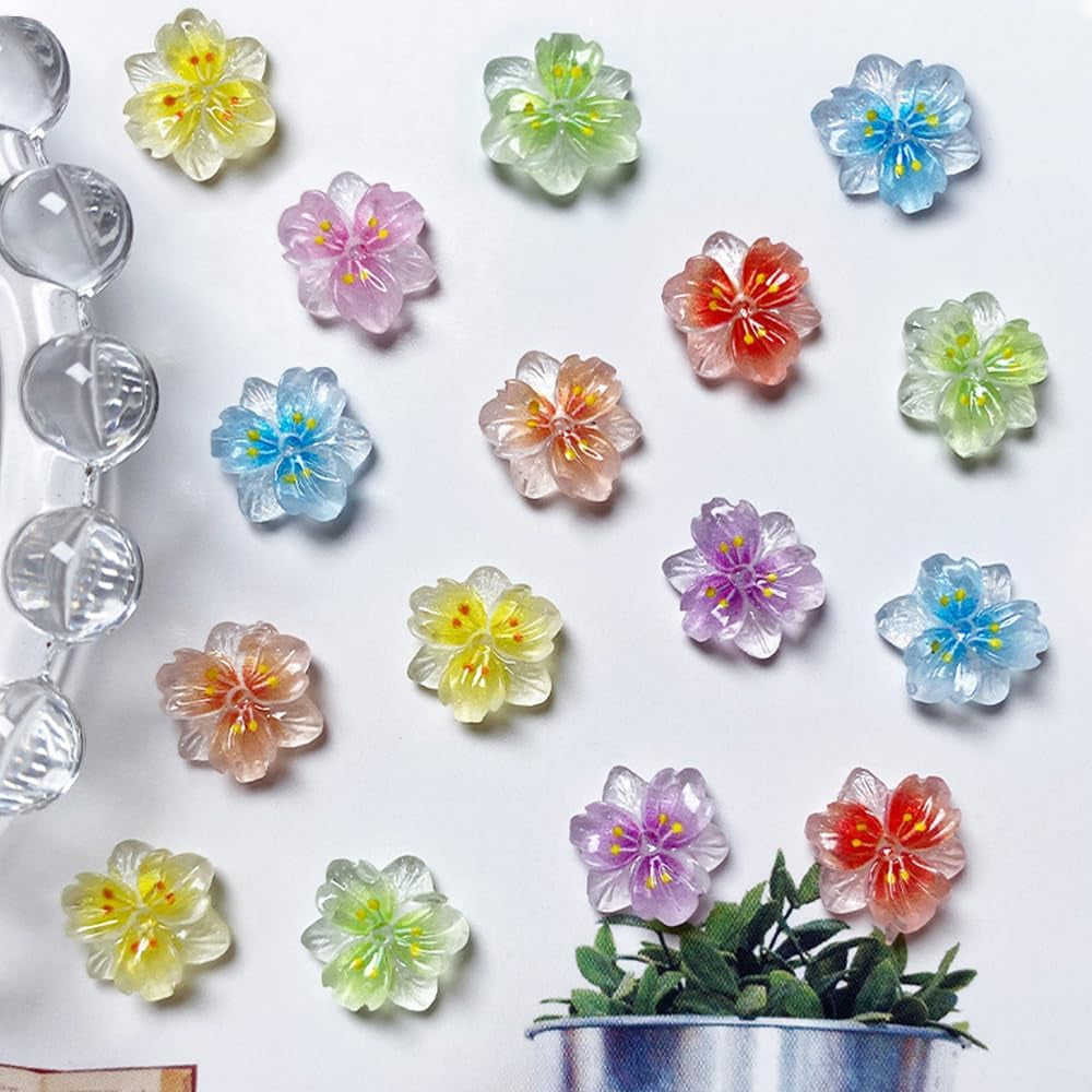 50Pcs 3D Blume Nagel Charms Nägel Zubehör Nageldesign Glitzersteine ​​​​Nailart Strasssteine ​​​​Fleur Nail Charms Lumineux Fleur Nail Art Charms Bunte Blumen Deko Nagel Steinchen Fleurs Nail Strass