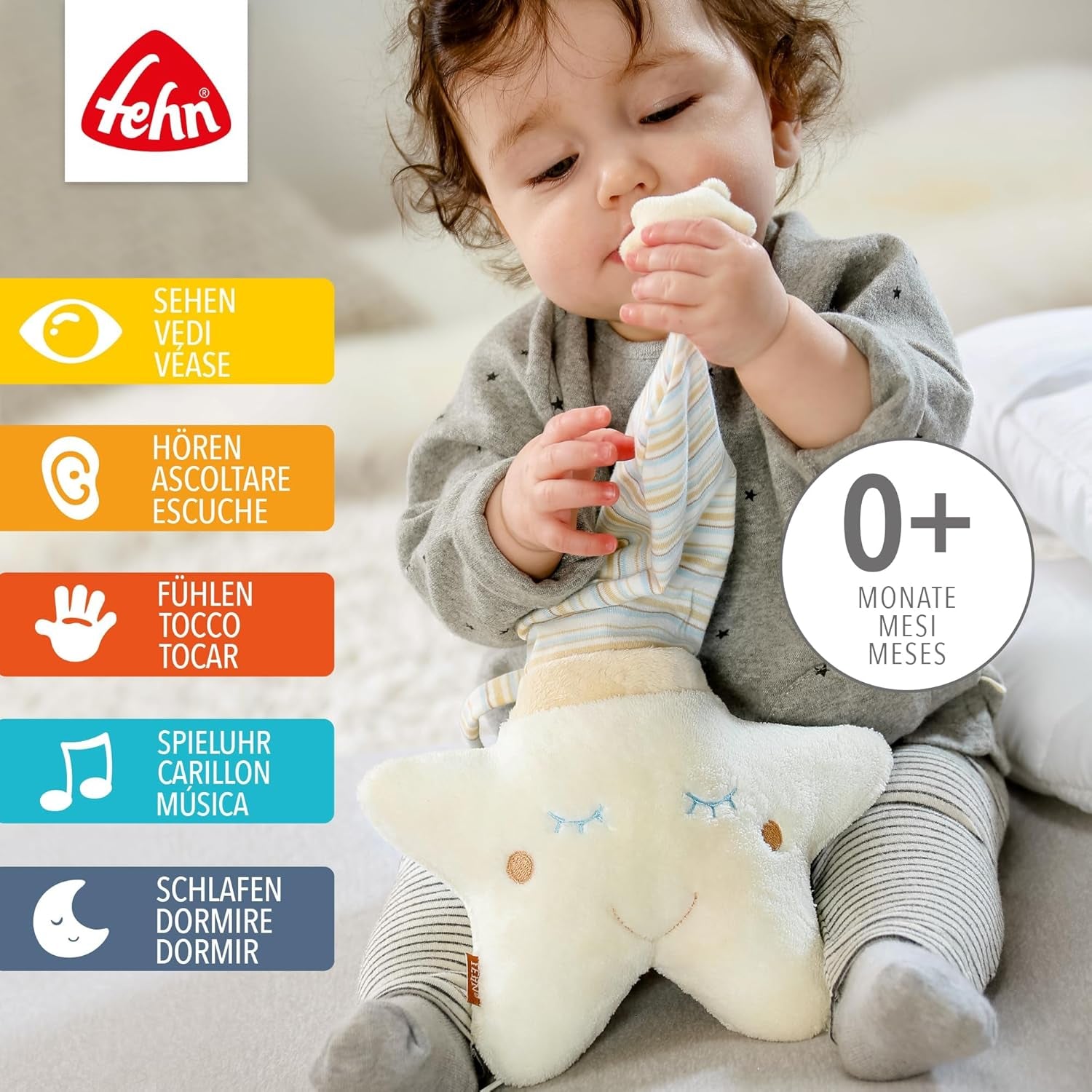 Fehn music box baby sleep aid star - cutie muzicală cu mecanism muzical detașabil pentru agățat - melodia de ajutor pentru somn "Weißt du wieviel Sternlein stehen" - jucărie pentru bebeluși și copii de la 0+ luni Jucarii Bebe Naty Shop