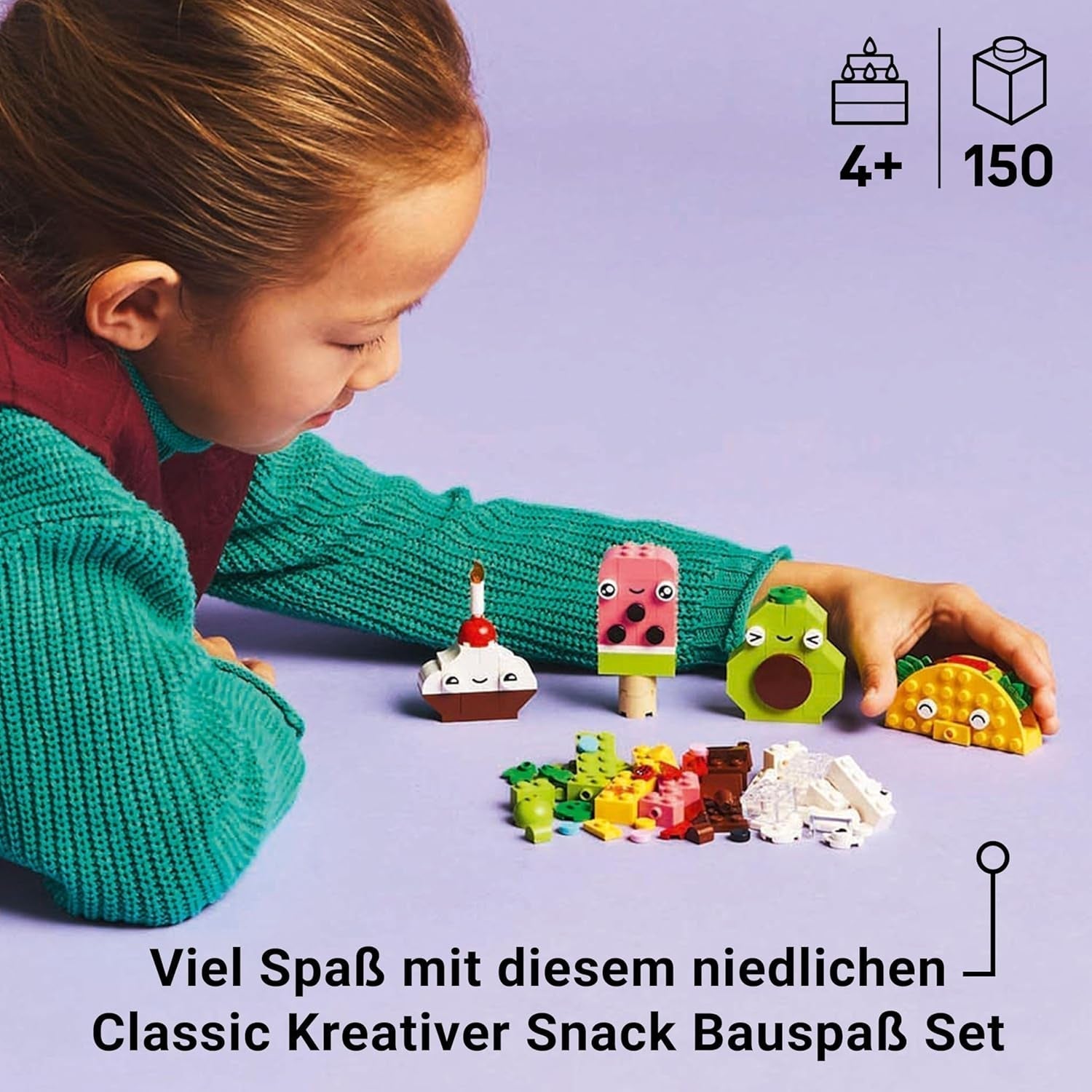LEGO Classic Creative Snack Building Fun, Jouet alimentaire pour un jeu de rôle imaginatif, Ensemble de construction pour garçons et filles de 4 ans, Cupcake, Avocat, Popsicle et Taco 11039 Ensembles de construction Besuche den LEGO-Store