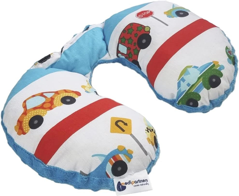 Medi Partners Oreiller cervical pour bébé Support de nuque 100% coton / minky Oreiller cervical pour voiture poussette Voyage sommeil Oreiller cervical snooze roll (REH avec Minky gris) Oreillers orthopédiques cervicaux Naty Shop Cars avec Minky Turquoise