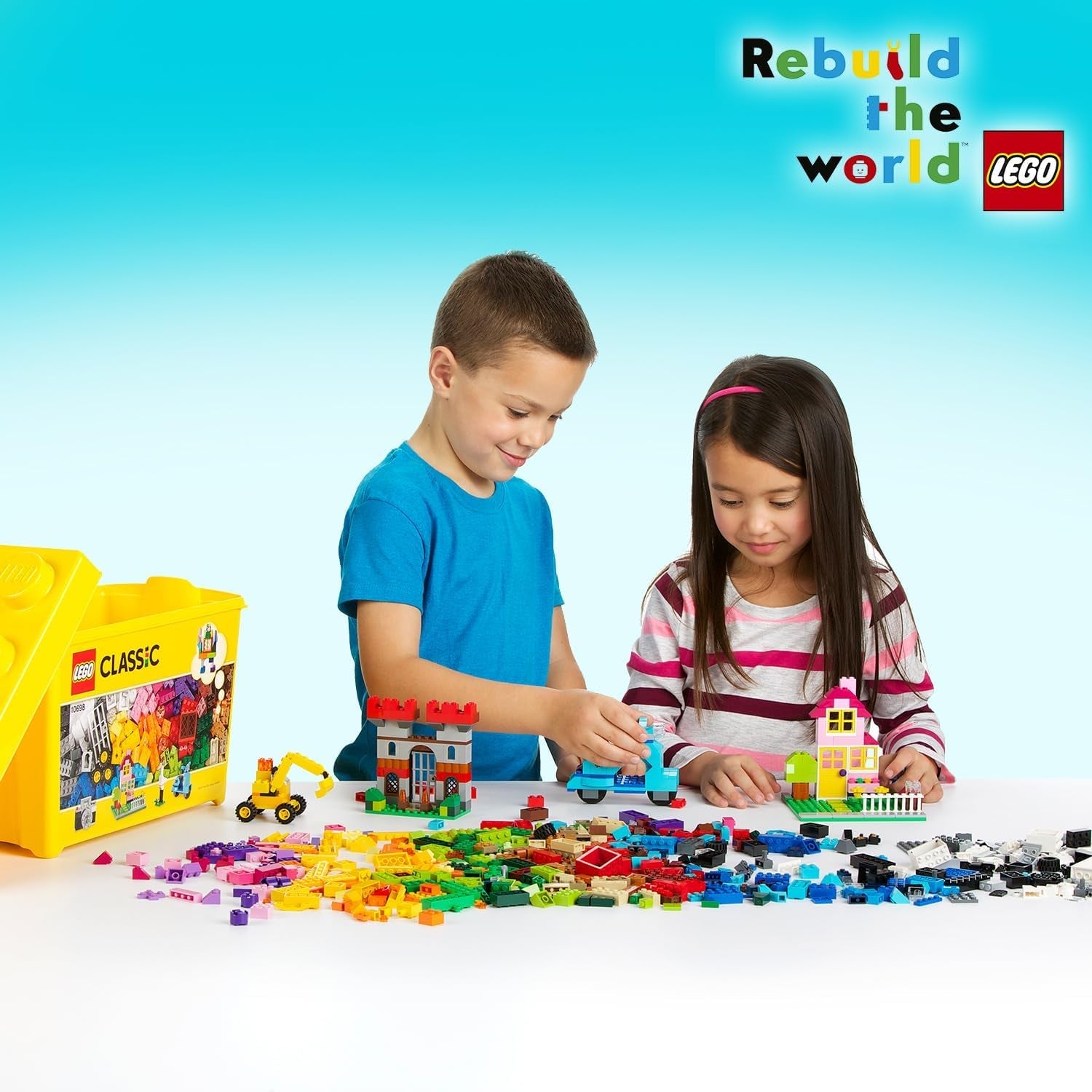 LEGO Classic Große Bausteine-Box, Konstruktionsspielzeug für Mädchen und Jungen mit Aufbewahrungsbox, enthält Bunte Steine, Reifen, Türen, etc. in 33 Farben, Geschenk für Kinder ab 4 Jahren 10698