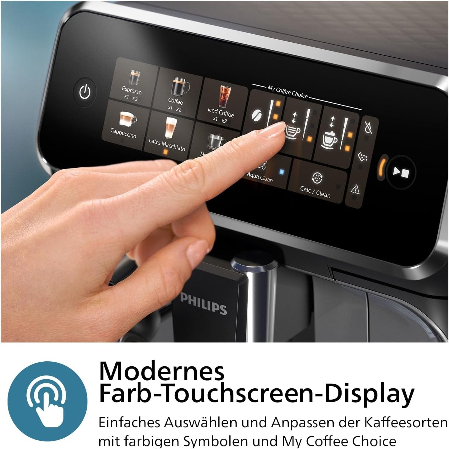 Machine à expresso automatique PHILIPS série 3300 - 6 boissons, écran tactile couleur moderne, système de préparation de lait LatteGo, SilentBrew, moulin 100% céramique, filtre AquaClean. Chromé noir (EP3347/90)