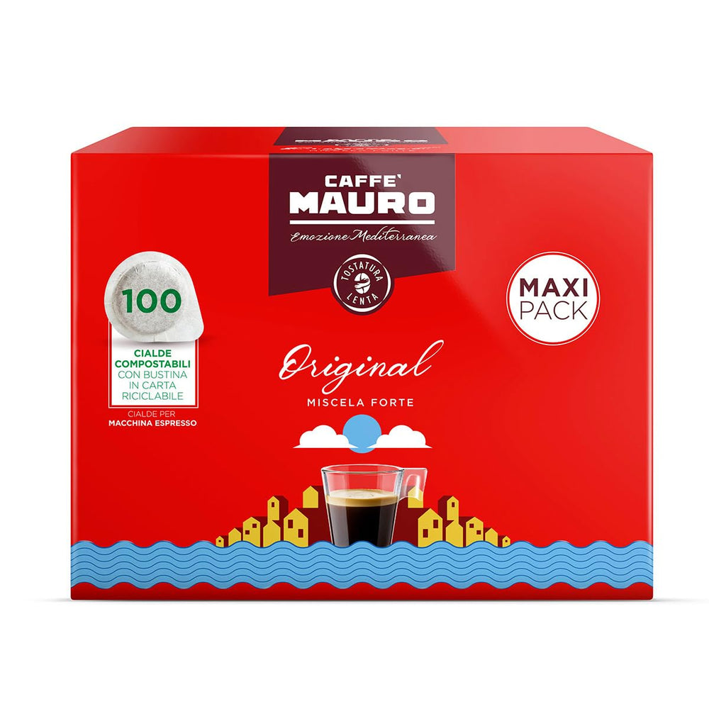 Caffè Mauro Torrefazione Kaffee Kompostierbare Pods, Recyclebare Verpackung, Original Mischung - 100 pcs - Intensität 10/10 - Compatible avec ESE System Papier Pads 44 mm