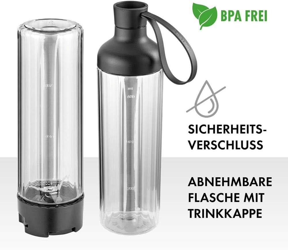 ZWILLING Batteur sur socle, Smoothie Maker, Inkl. Trinkflasche Mit Verschluss, 600 Ml, 300 Watt, Edelstahl/Kunststoff, Schwarz Kitchen Naty Shop