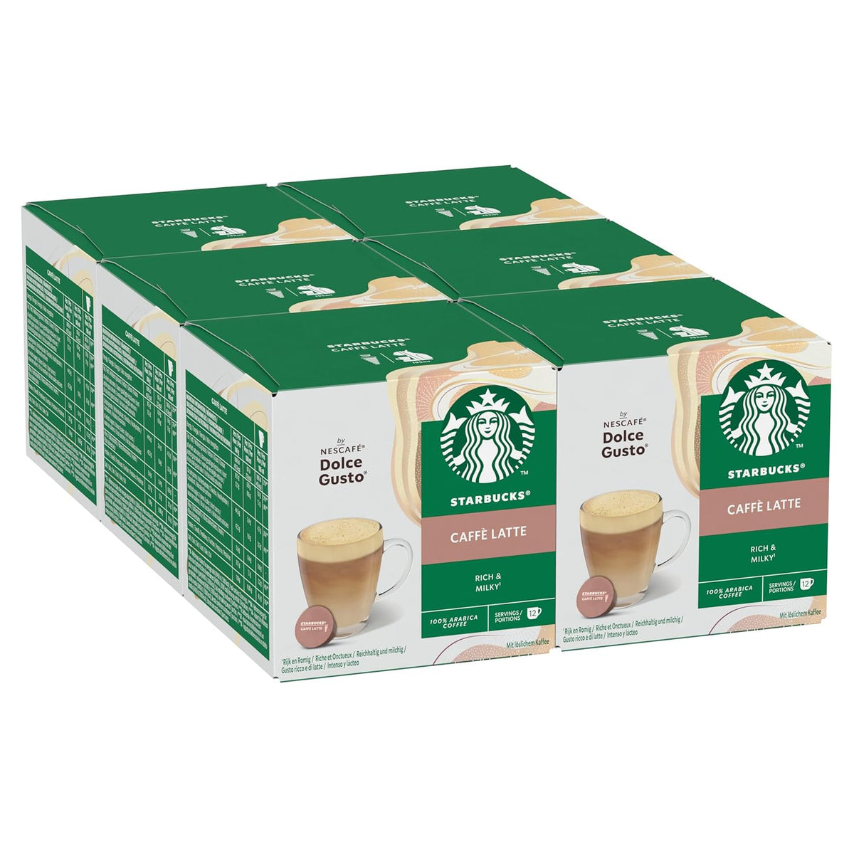 STARBUCKS Caffè Latte par Nescafé Dolce Gusto Kaffeekapseln 6 x 12 (72 Kapseln)