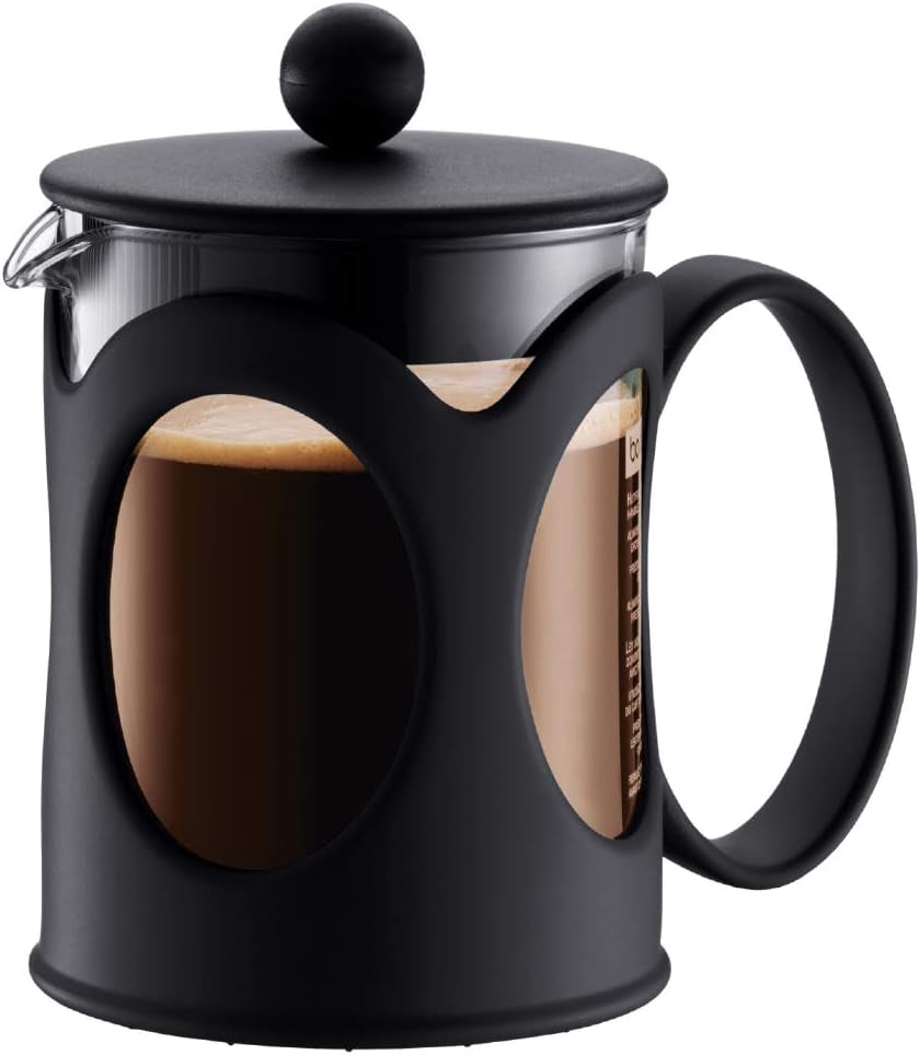 Cafetière Bodum Kenya - 1L / 8 tasses - Presse française manuelle en verre borosilicate et acier inoxydable - Passe au lave-vaisselle - Fabriquée au Portugal