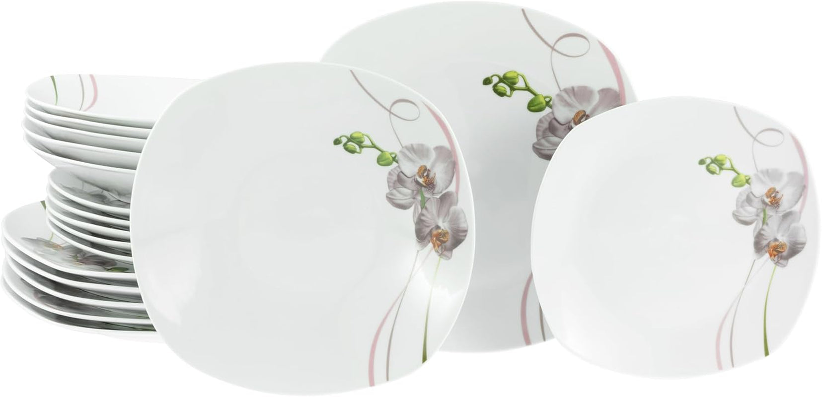 Creatable, 22536, Serie Square Orchidee, 62-Teiliges Geschirrset Für 6 Personen, Kombiservice Aus Porzellan, Spülmaschinen- Und Mikrowellengeeignet, Qualitätsproduktion Seturi vesela masa Naty Shop Tellerset 18 Tlg.