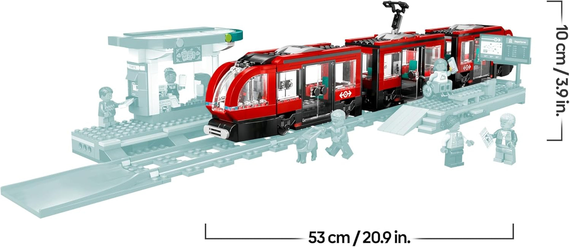 LEGO City Straßenbahn mit Haltestelle, Geschenkidee für Fans von Fahrzeug-Spielzeug ab 7 Jahren, mit 6 Minifiguren und einem Blindenhund für Rollenspiele, Bauspielzeug 60423