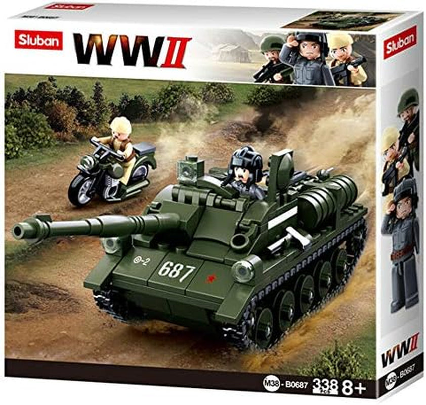 Sluban SL95558, Seconde Guerre mondiale - Alliierter Jagdpanzer(335 Teile)[M38-B0687], Spielset, Klemmbausteine, Soldaten, mit Spielfigur, Army WWII, Multi Color