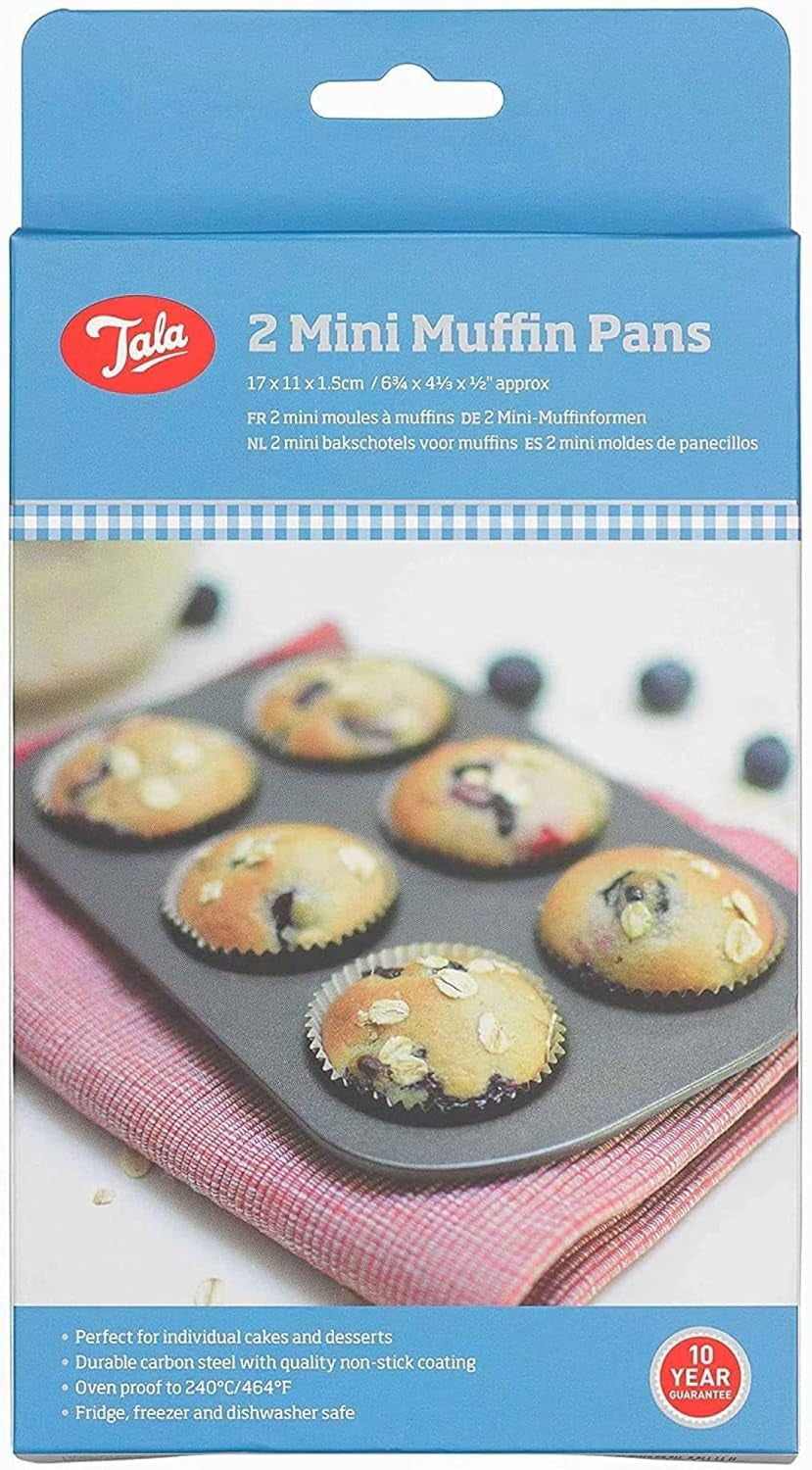 Tala Mini-Kuchenformen, Dekorativ, Antihaftend, Gugelhupf-Form, Gleichmäßige Hitzeverteilung, Gerillte Form, Karbonstahl, Breite, Flache Griffe, Spülmaschinen Und Gefrierschrankfest, 2 Stück Moules et plateaux pour la cuisson Naty Shop 20Cm X 14Cm