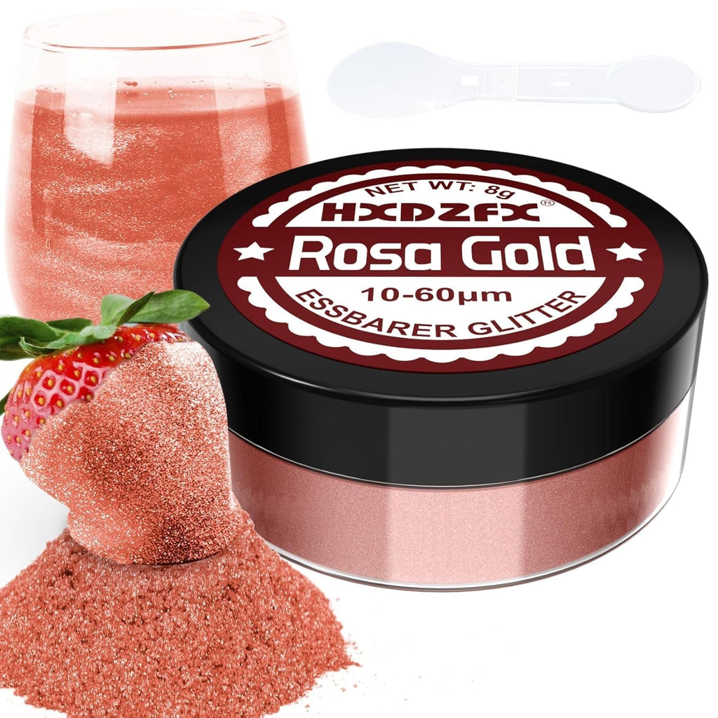 Essbarer Glitzer Für Getränke - Lebensmittelfarbe Pulver, Schimmerndes Glitzerpulver, Lebensmittel Glitzerpuder Für Schokolade, Kuchen, Fondant, Drinks - 8G (Frucht Grün) Naty Shop Rosa Gold