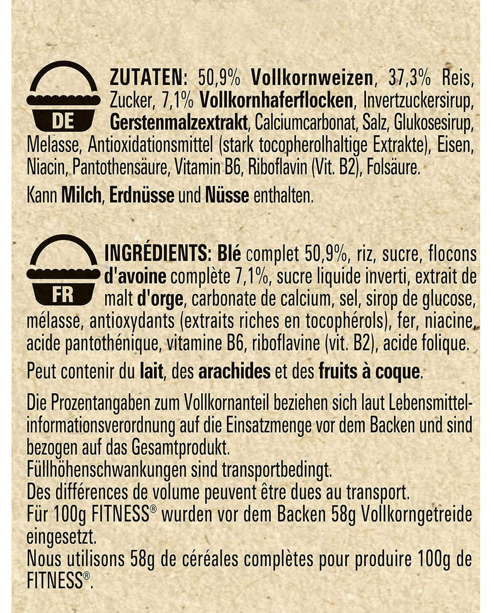 Nestlé Fitness Céréales pour petit-déjeuner à base de 57 % de grains entiers, moins de sucre, céréales pour petit-déjeuner avec vitamines B2, B6, calcium et fer, paquet de 7 (7 x 375 g)