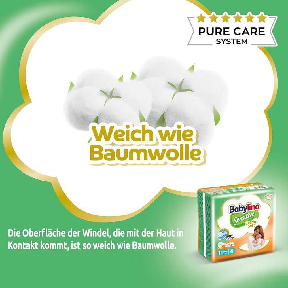 Couches bébé sensibles, taille 1, nouveau-né (2-5 kg), 26 pièces