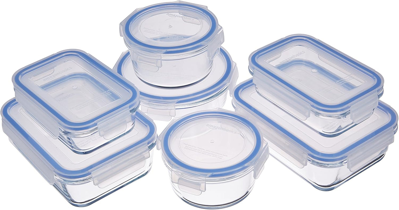 Amazon Basics Lot de 20 récipients alimentaires en verre avec couvercles (10 récipients + 10 couvercles) Boîtes de conservation alimentaires bleu clair sans BPA Naty Shop 14 paquets simples