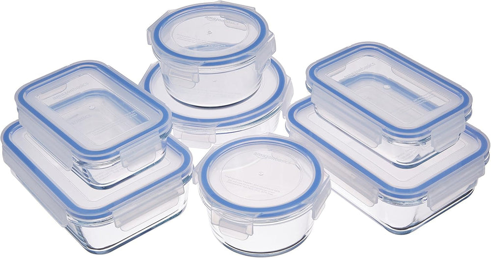 Amazon Basics Lot de 20 récipients alimentaires en verre avec couvercles (10 récipients + 10 couvercles) Boîtes de conservation alimentaires bleu clair sans BPA Naty Shop 14 paquets simples