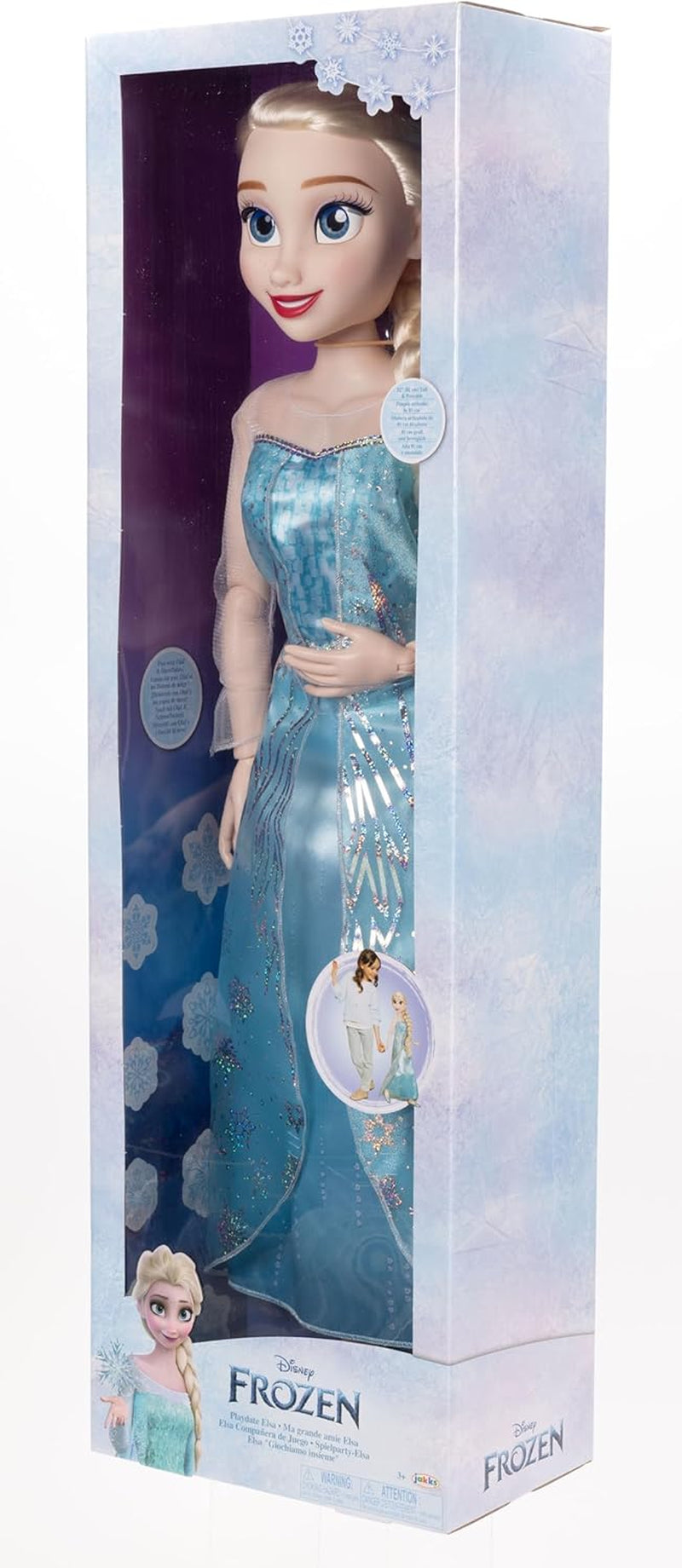Disney Frozen Playdate Elsa Poupée géante 80 cm par Jakks Pacific Poupée entièrement articulée avec 11 points d'articulation comprenant une brosse à cheveux et des accessoires