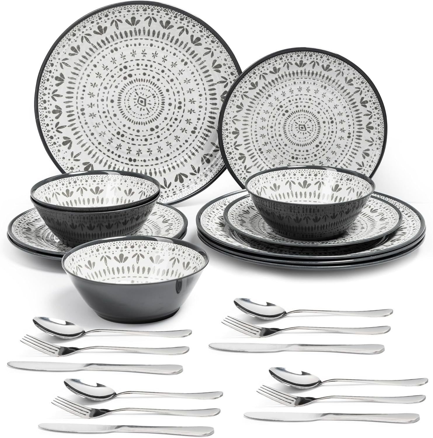 Ensemble de couverts en mélamine 24 pièces, ensemble d'assiettes et de vaisselle de Camping pour 4 personnes, pour les voyages et l'extérieur