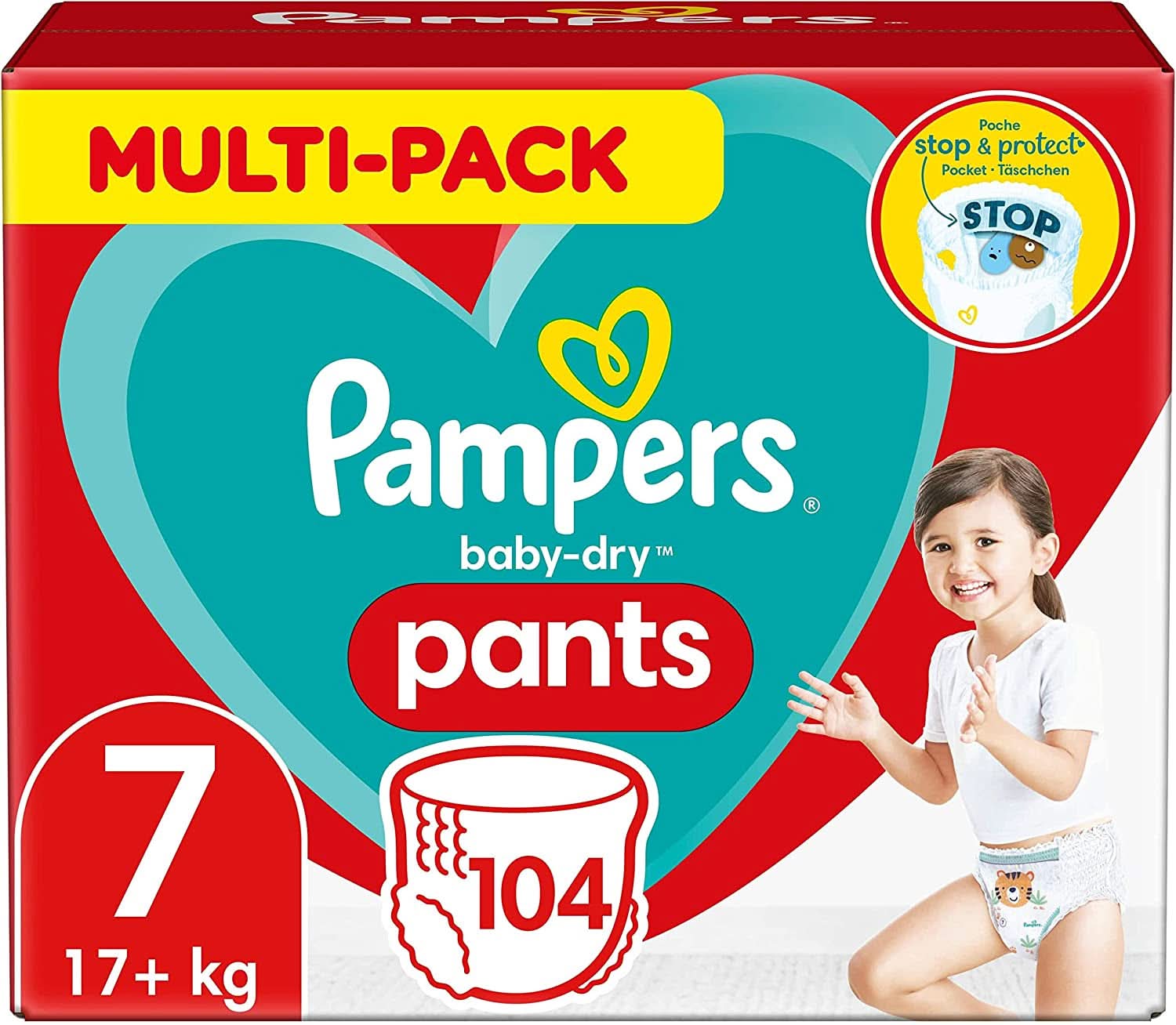 Pampers Windeln Pants Größe 5 Baby-Dry, 160 Windeln, 12Kg-17Kg, 360° Fit Hilft, Auslaufen Zu Verhindern Mother and Child Naty Shop 7 (104 pcs) Classique