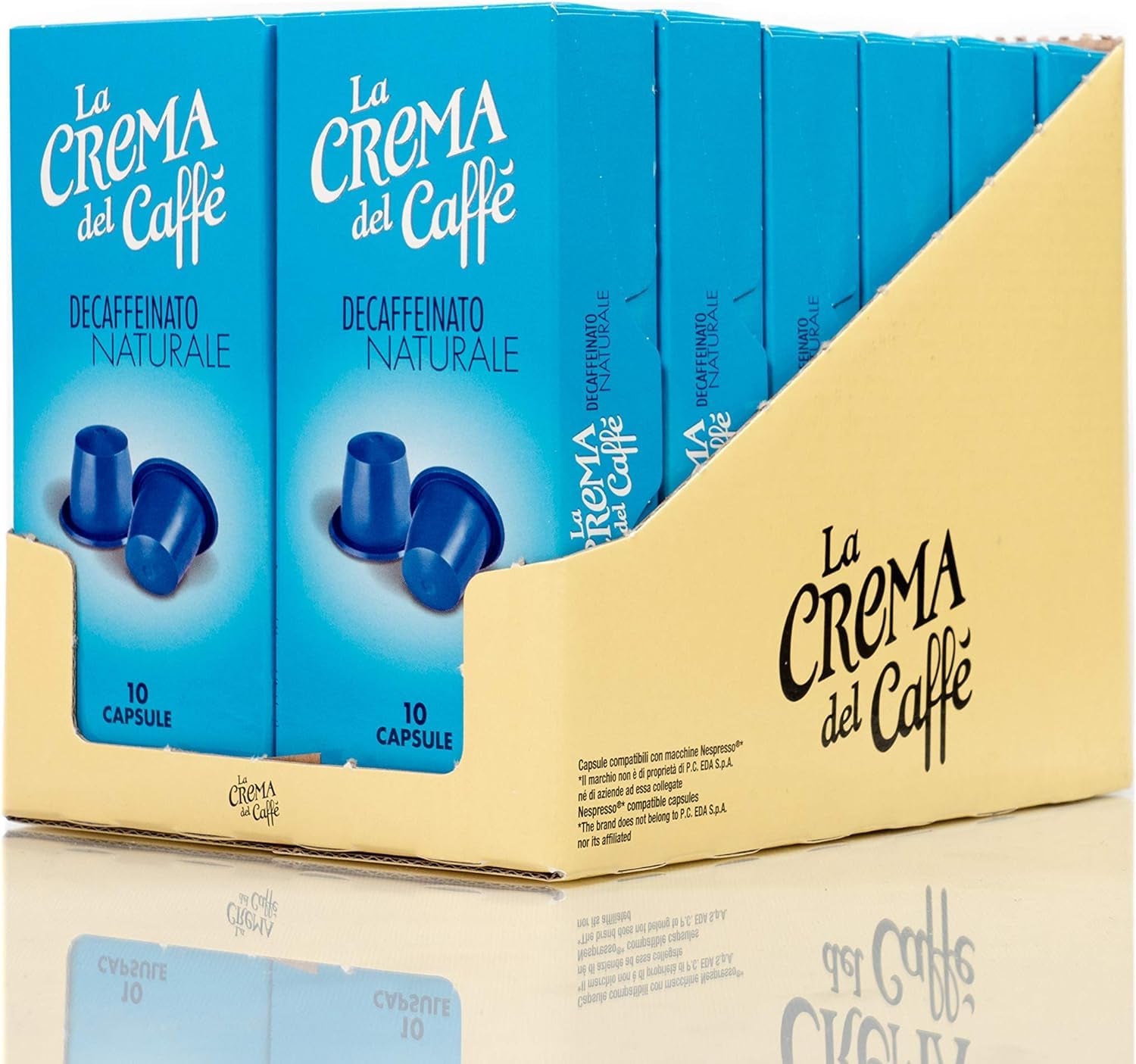 La Crema del Caffè Decaffeinato Naturale, 120 capsules de café sans café compatibles Nespresso avec des quantités et des arômes variés et des arômes de chocolat et de gewürzen