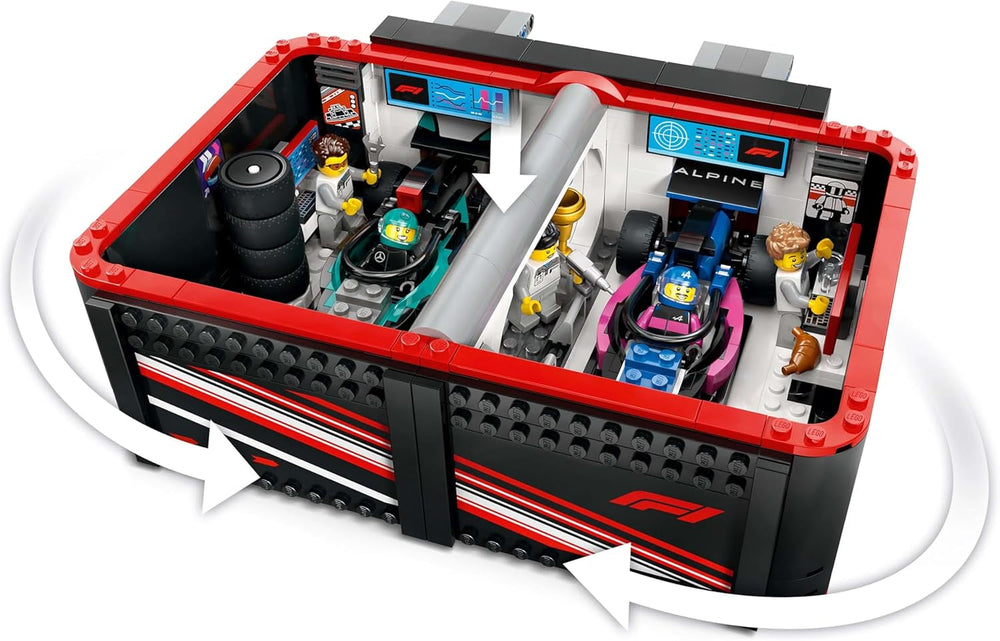 Garage LEGO City F1 avec voitures de course Mercedes-Amg et Alpine - Voiture de course de Formule 1 avec 2 pilotes et 4 figurines mécaniques - Cadeau pour garçons et filles à partir de 7 ans et fans 60444 Besuche den LEGO-Store Building Sets