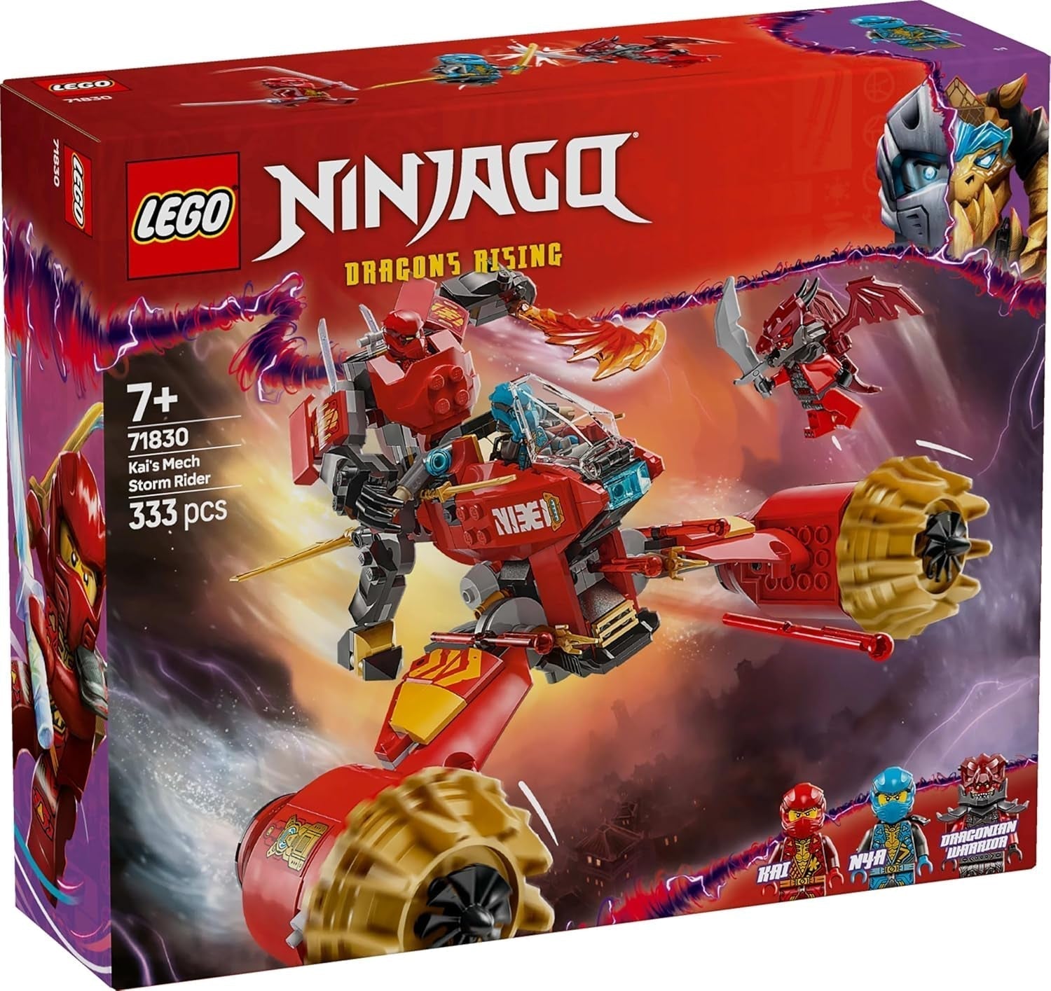 LEGO NINJAGO Kai's Storm Rider Mech - Moto volante avec 3 figurines - Mech avec tête, bras et jambes mobiles - Jouet de construction - Cadeau pour garçons et filles à partir de 7 ans 71830 Jeux de construction Besuche den LEGO-Store