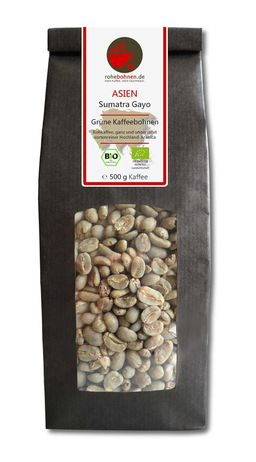 Bio Rohkaffee - Grüner Hochland Kaffee Sumatra Gayo (grüne Kaffeebohnen 500g) - Certifié GMP