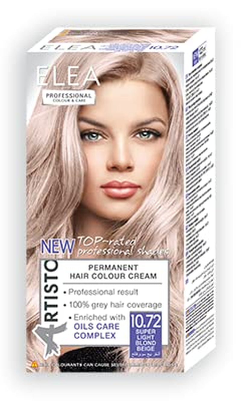 Color & Care Coloration permanente 120 ml, résultat professionnel, couverture des cheveux gris, enrichie en complexes de soins huileux - Coloration longue durée (10.1 Super Light Ash Blonde) Naty Shop Hair Dye 10.72 Super Light Blonde Beige