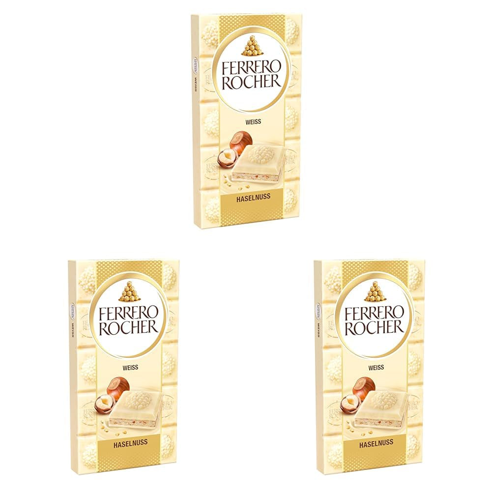 Barre Ferrero Rocher - Chocolat Blanc aux Noisettes - Cadeau de Saint Valentin pour Elle et Lui - 1 Barre de Chocolat x 90g