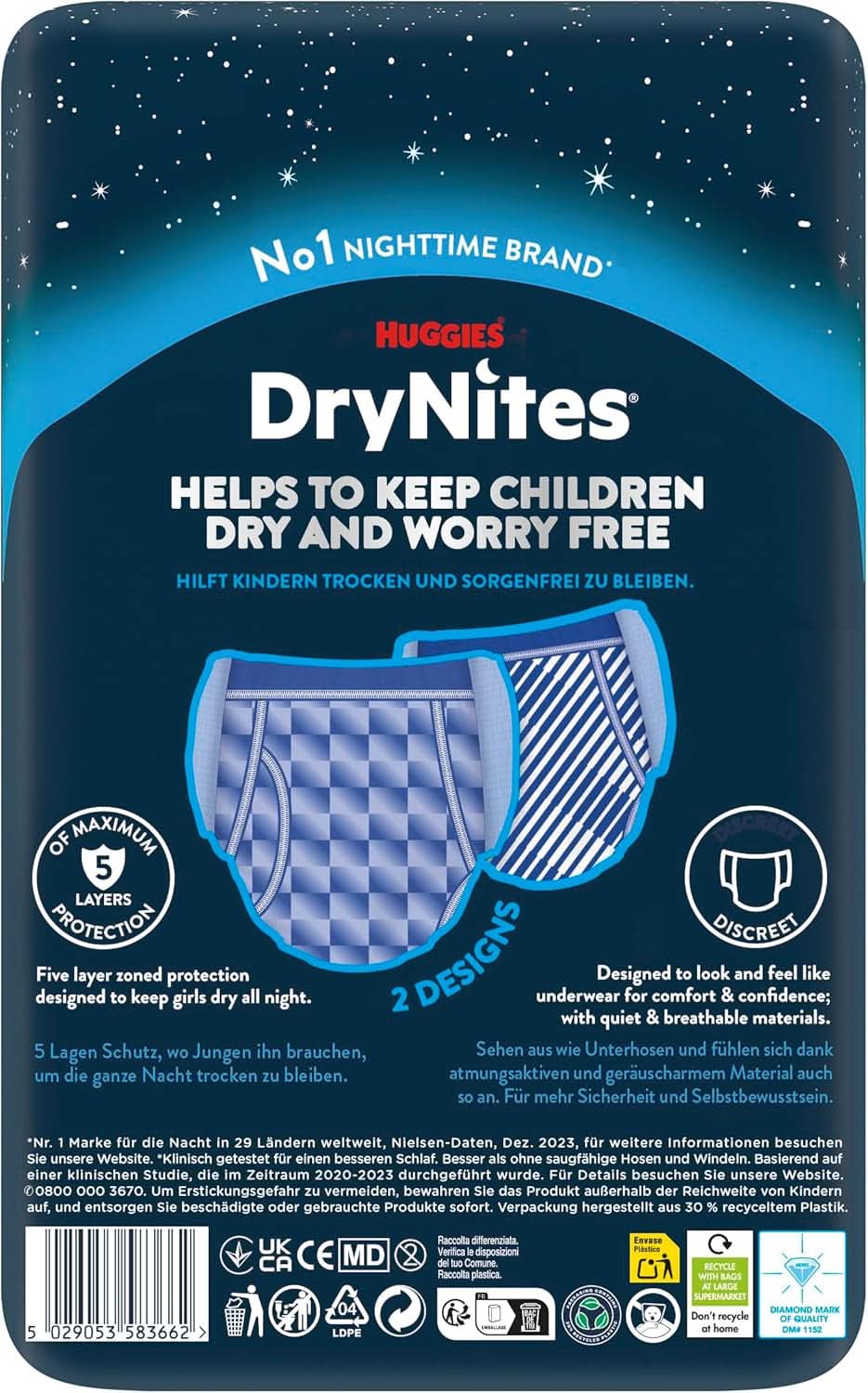 Huggies Drynites Nachtwindeln Bei Bettnässen, Für Jungen Ab 13 Bis Ca. 17 ans (48-60 KG), 27 pièces (3X9), Monatspack, couches-pantalons Naty Shop